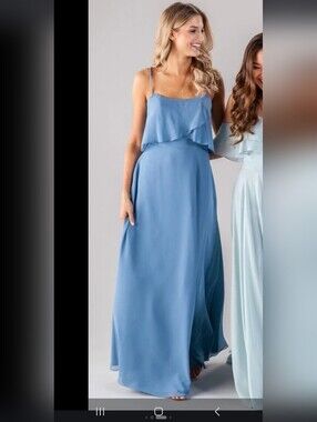 Kennedy Blue Slate Bridesmaid Dress Flowing Chiffon #28258 Sz 8